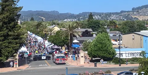 Crowds and vendor booths, Cherry Festival.