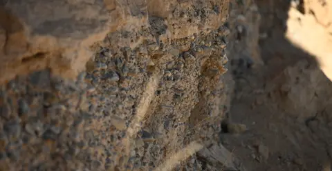 A close-up view of a rocky earth formation.