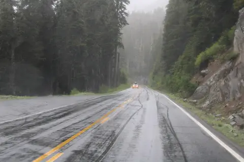 Mather Memorial Parkway on a rainy day.