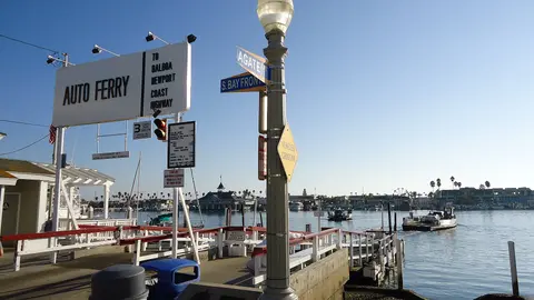 Ferry dock and boats, Balboa Island Ferry.