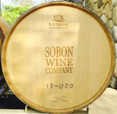 Wine barrel at Sobon Estate.