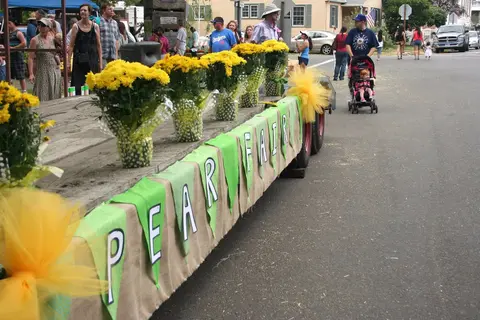 Decorated parade float at the Pear Fair.