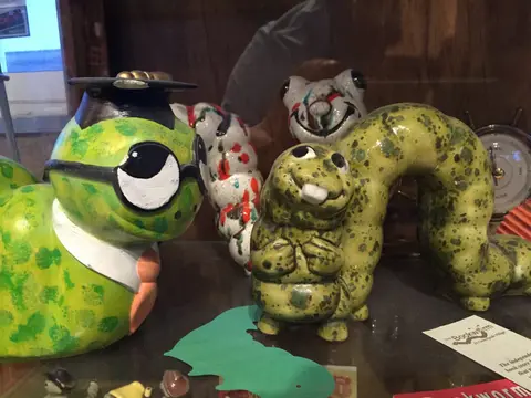 A collection of ceramic figurines on display.