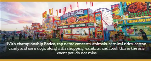 A colorful carnival or fair at dusk with food stands and a Ferris wheel.