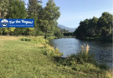 A river flowing through a grassy landscape with trees on the banks.
