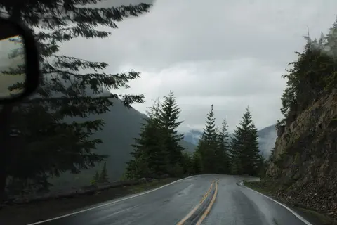 Mather Memorial Parkway in the rain.