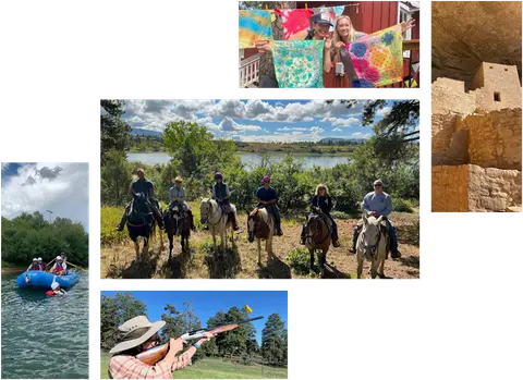 A collage of photos showing people engaging in various outdoor activities.