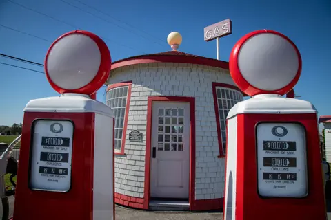 Pump island, Teapot Dome Service Station.