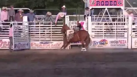 A rider on a horse at a rodeo event.