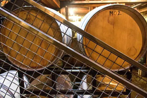 Aging barrels at Superstition Meadery.