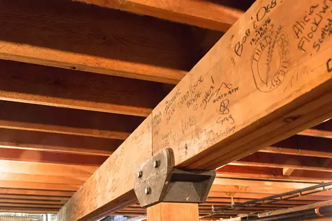 Signed wooden beam, Superstition Meadery.