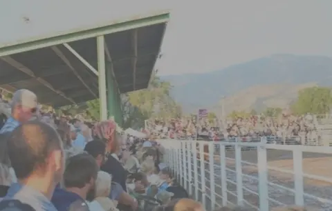 A large crowd watching a rodeo event from the stands.