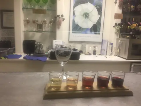 Wine tasting flight at Avant Vineyards.