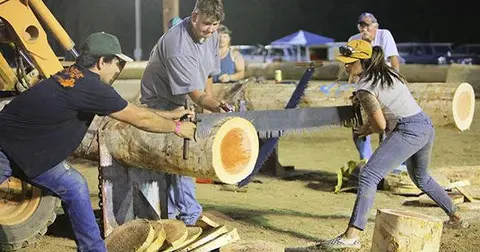 People participating in a logging competition event.