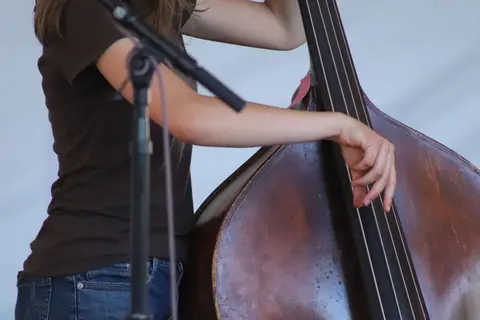 A person playing an upright bass.