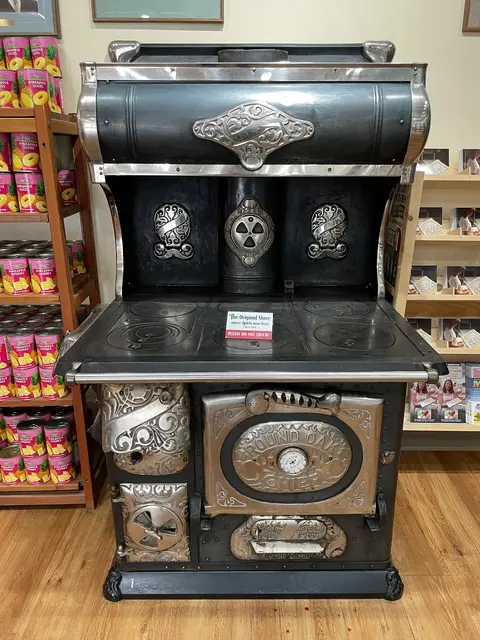 Historic stove at Aplets & Cotlets Candy Kitchen.