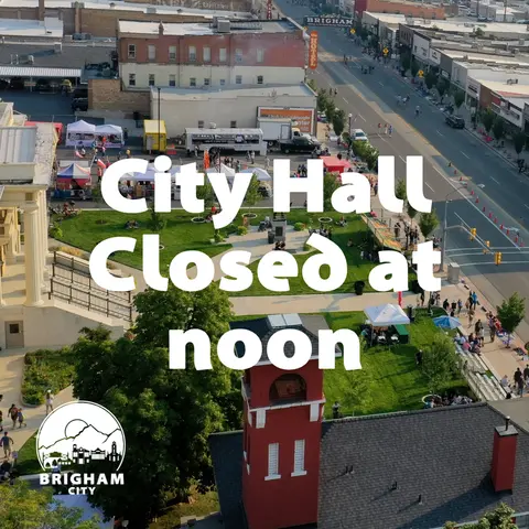 An aerial view shows a city street and park with overlaid text.