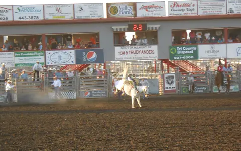 Rodeo riding at the Last Chance Stampede.