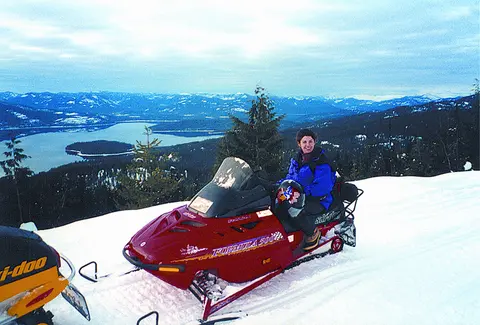 Snowmobiling above Priest Lake, International Selkirk Loop.