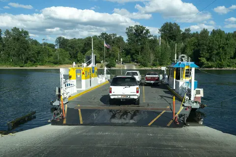 Vehicles aboard the Wheatland Ferry.